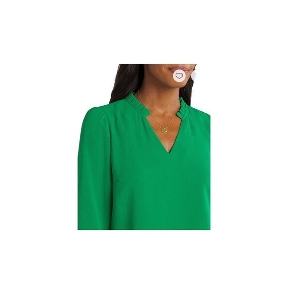 CeCe Anaya Ruffle Detail Blouse Lush Green S New With Tags - Picture 4 of 10